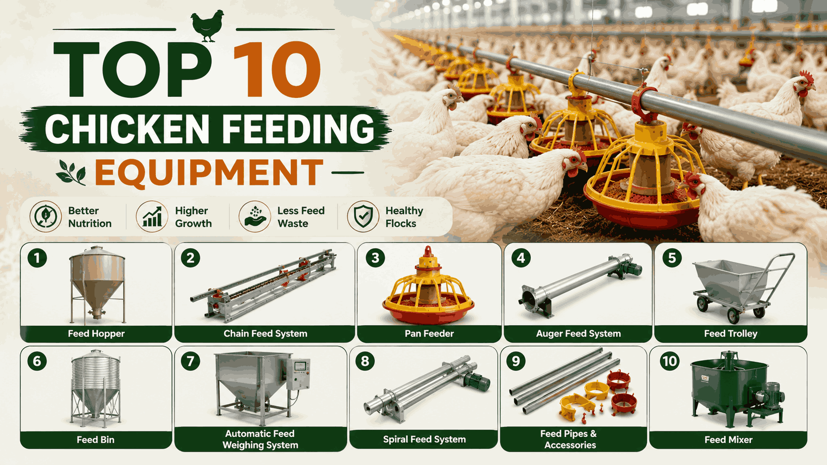 Ten Types of Poultry Feeding Equipment and Their Uses