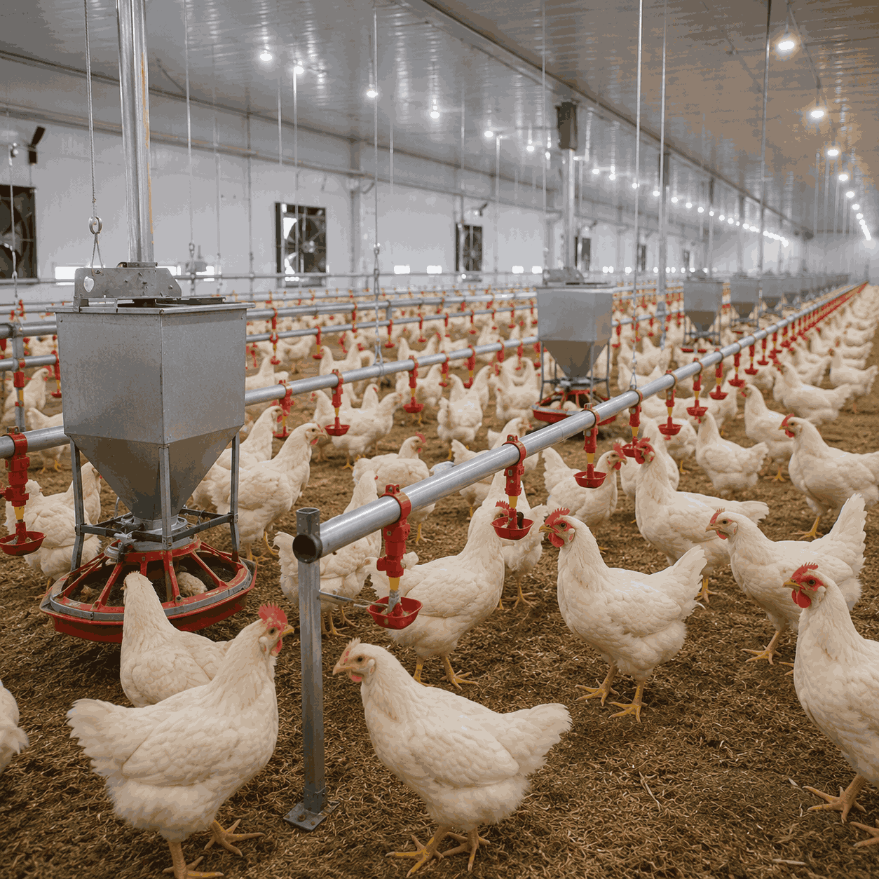 Commercial poultry breeder feeding and drinking equipment