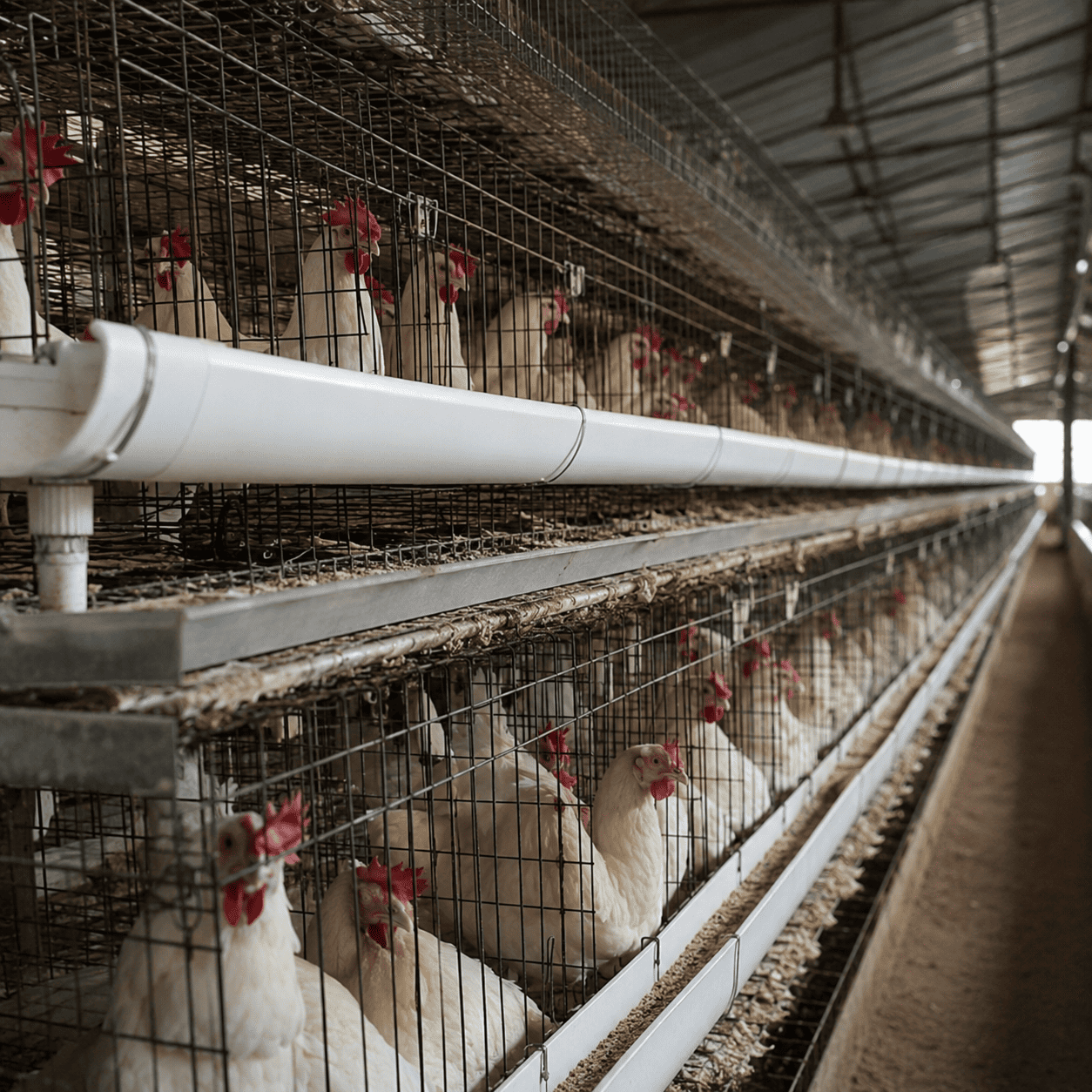 PVC Feed Trough Installed in Poultry Farm